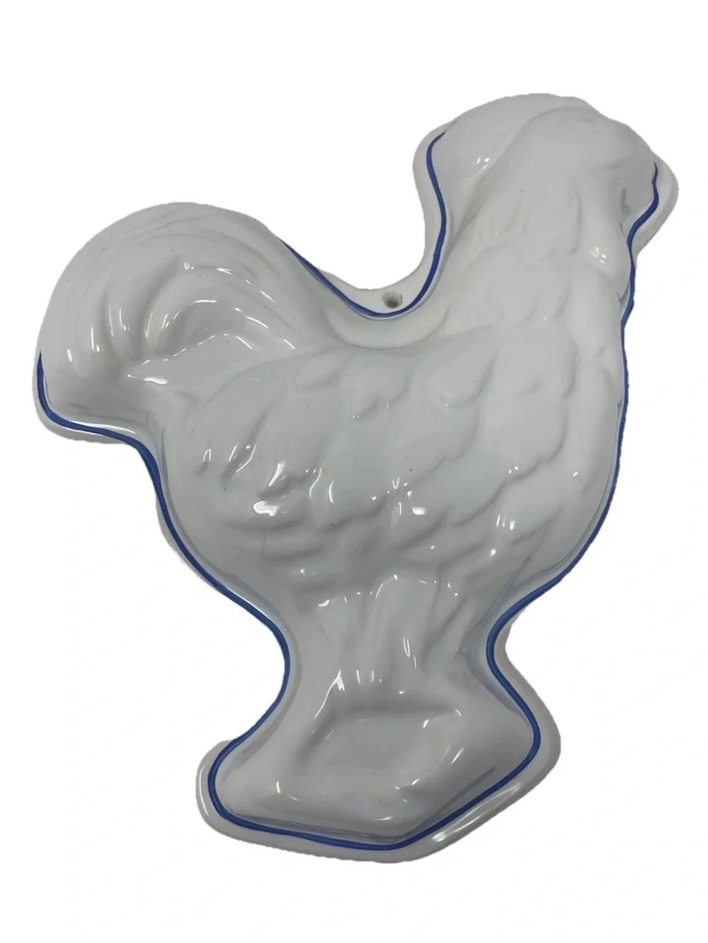 Ceramic Chicken Wall Decor Made in Portugal White Blue Trim Farmhouse Kitchen